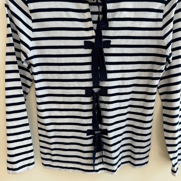 J Crew Black Stripe Long Sleeve Bow Tie Back Womens Size XS Boat Neck Pullover - Picture 6 of 10